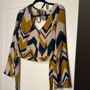 Juniper Blu Multicolor Chevron Blouse with Bell Sleeves
